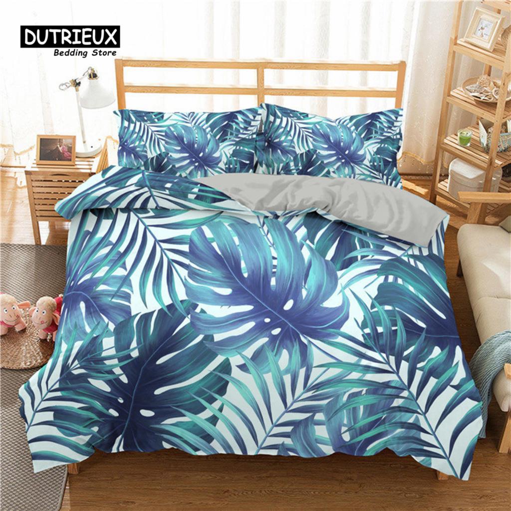 Green Palm Leaf Bedding Set Hawaiian Tropical Leaves Duvet Cover Microfiber Monstera Banana Leaves Quilt Cover For Teen Adults