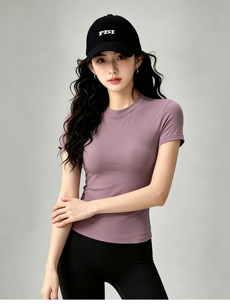Basic Elastic Sports Short Sleeve High Waist Slim Fit Versatile Breathable Fitness Training Yoga Clothing Top Pilates Women