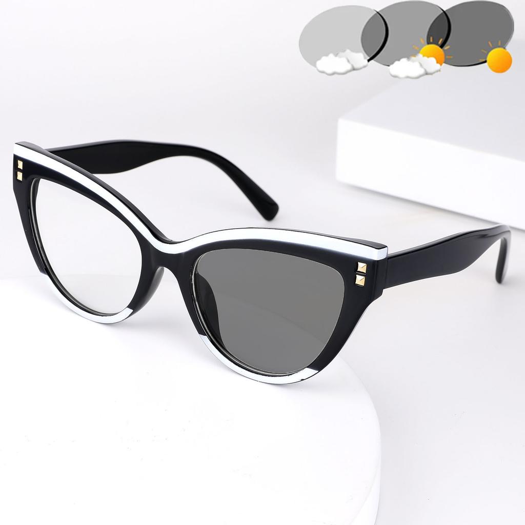 Women Fashion Color Changing Photochromic Reading Glasses Personalized Cat Eye Anti Blue Light Eyeglasses Decorative Sunglasses