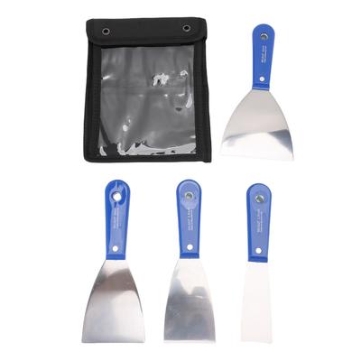 4Pcs Putty Scraper Set with Storage Bag Metal Carbon Steel Plastic Handle Drywall Repair Spreading