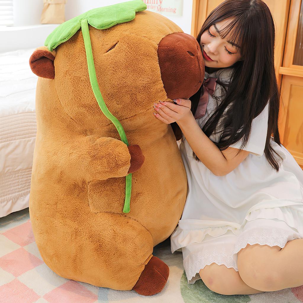 Cartoonish Lotus Leaf Capybara Plushie Figure Lifelike Creature Plushy Snuggly Padded Plushie Jumbo Dimension Bolster Daughters Bday Treat