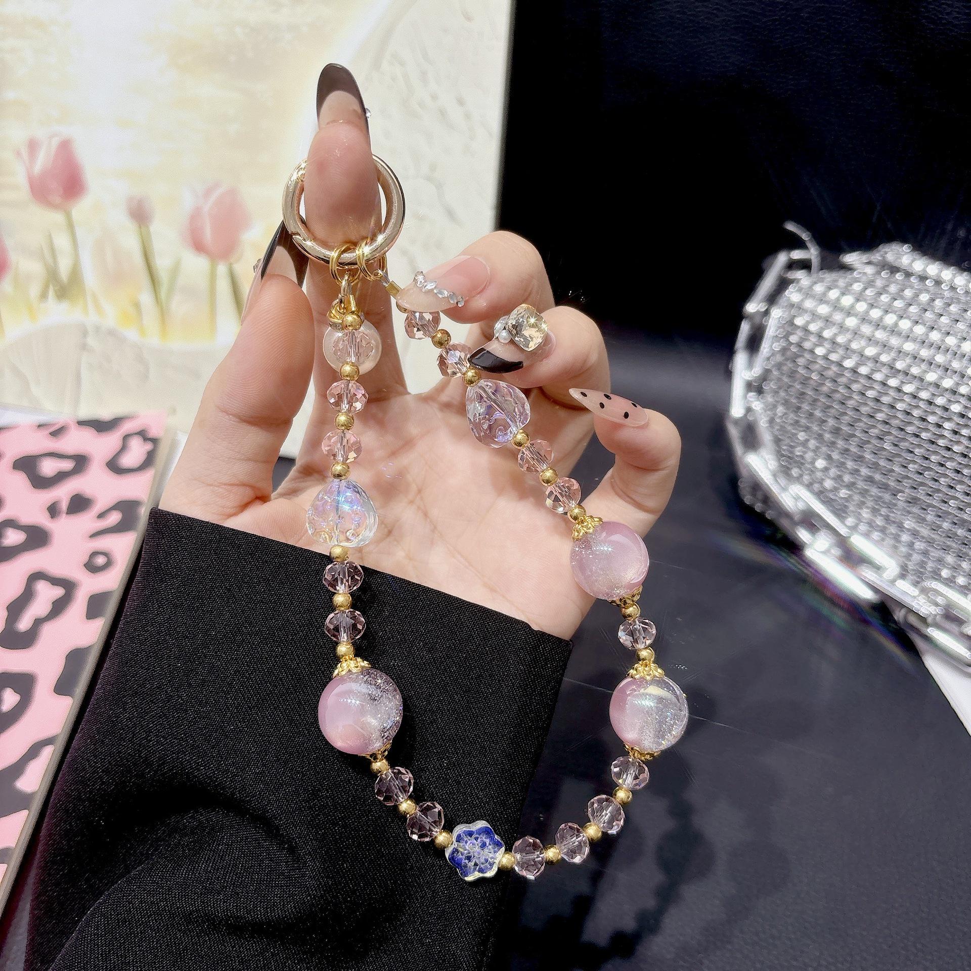 Luxury Colorful Heart Crystal Beaded Phone & Handbag Wrist Lanyard Keychain