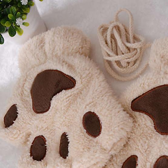Trendy Unisex fluffy cat xmas bear Fingerless Mittens Gloves Paw gift Pair of gloves chic women