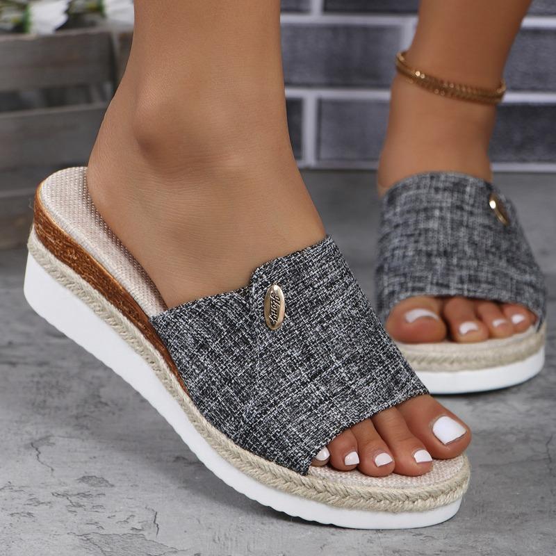 Wedge Heel Slippers Women's Spring and Summer New Thick-bottomed Casual Beach Fish Mouth Cool Slippers Large Size