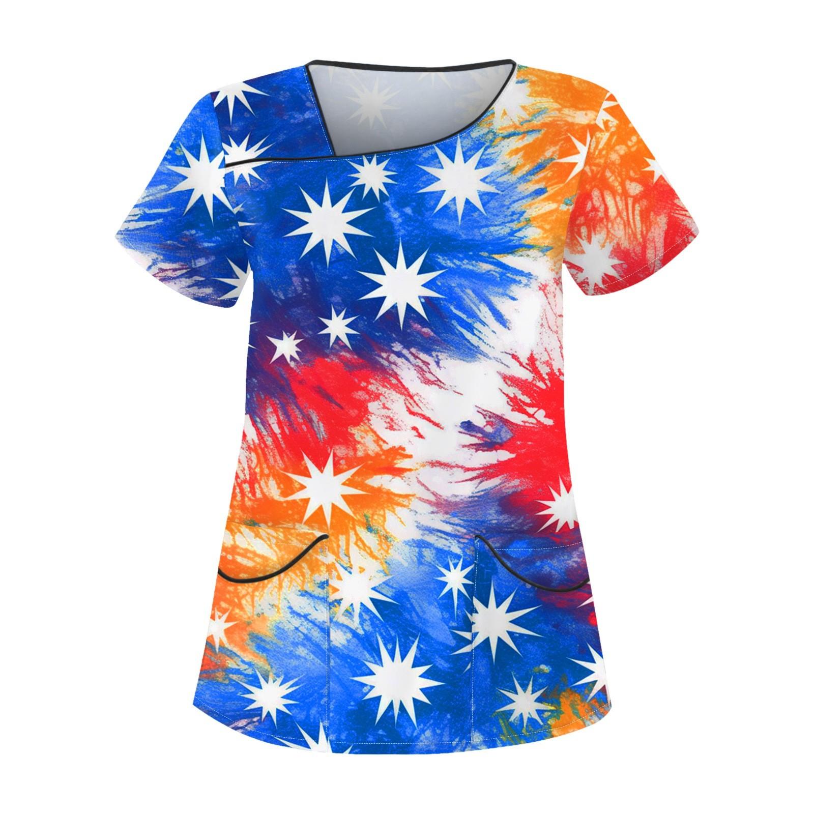 

Women s Printed Work Clothes With Skew Collar And Double Layer Pocket Basic Tops Pullover XXL