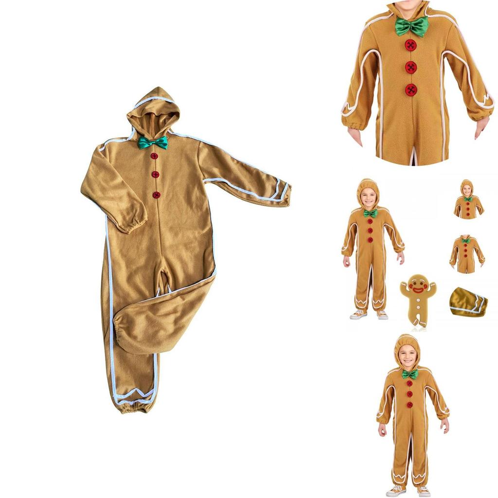 Adorable Christmas Gingerbread Man Kids Costume Cosplay Bodysuit