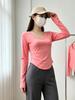 "2024 Chic Slim V-Neck Long-Sleeve Women's Top - Autumn Style for Hot Girl & Student"