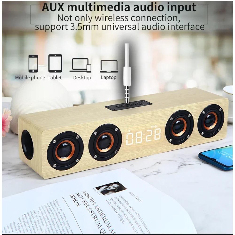 Wooden Soundbar Bluetooth Speaker Music Acoustic System 40W HIFI Stereo Music Surround LED Display Outdoor Speaker With FM Radio