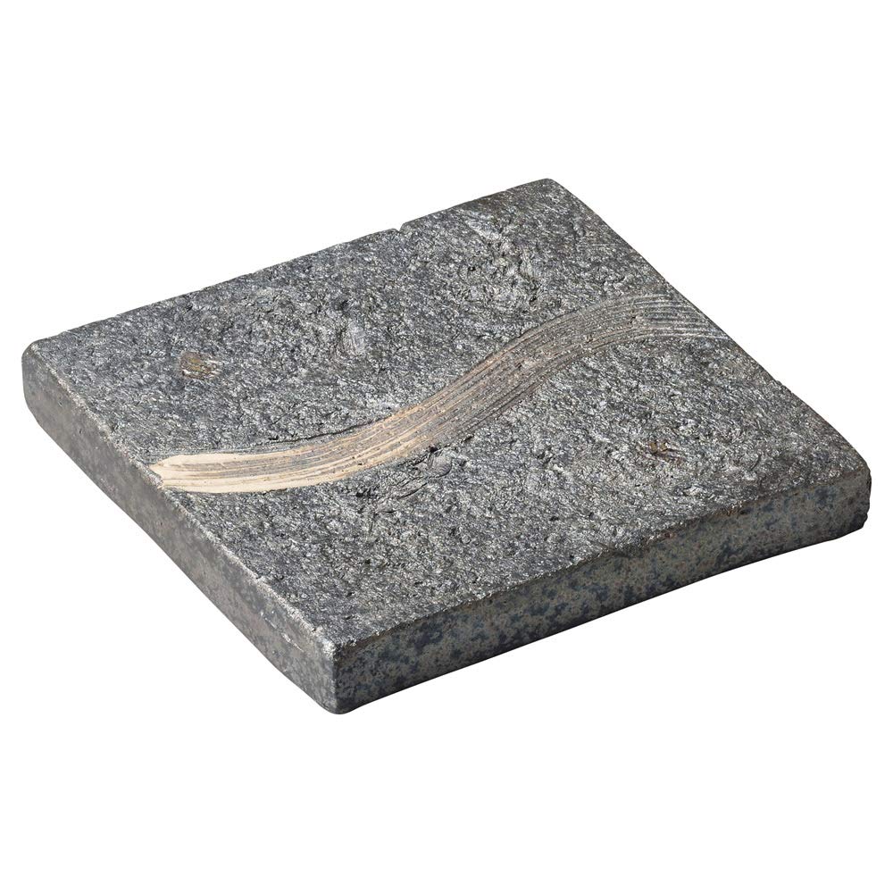 

Shigaraki ware Hechimon reversible square plate, 20cm, brushed finish, smoked finish, made in Japan, MR-3-3085