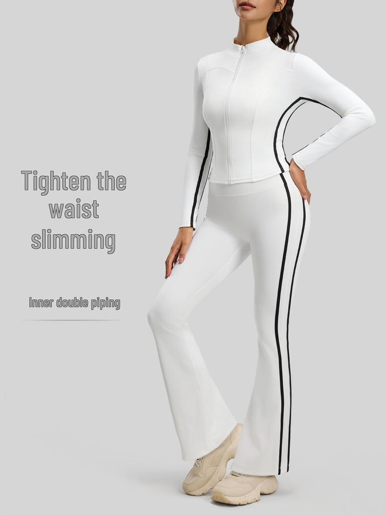 Yoga Flared Pants and Top Striped Slimming Sportswear Set