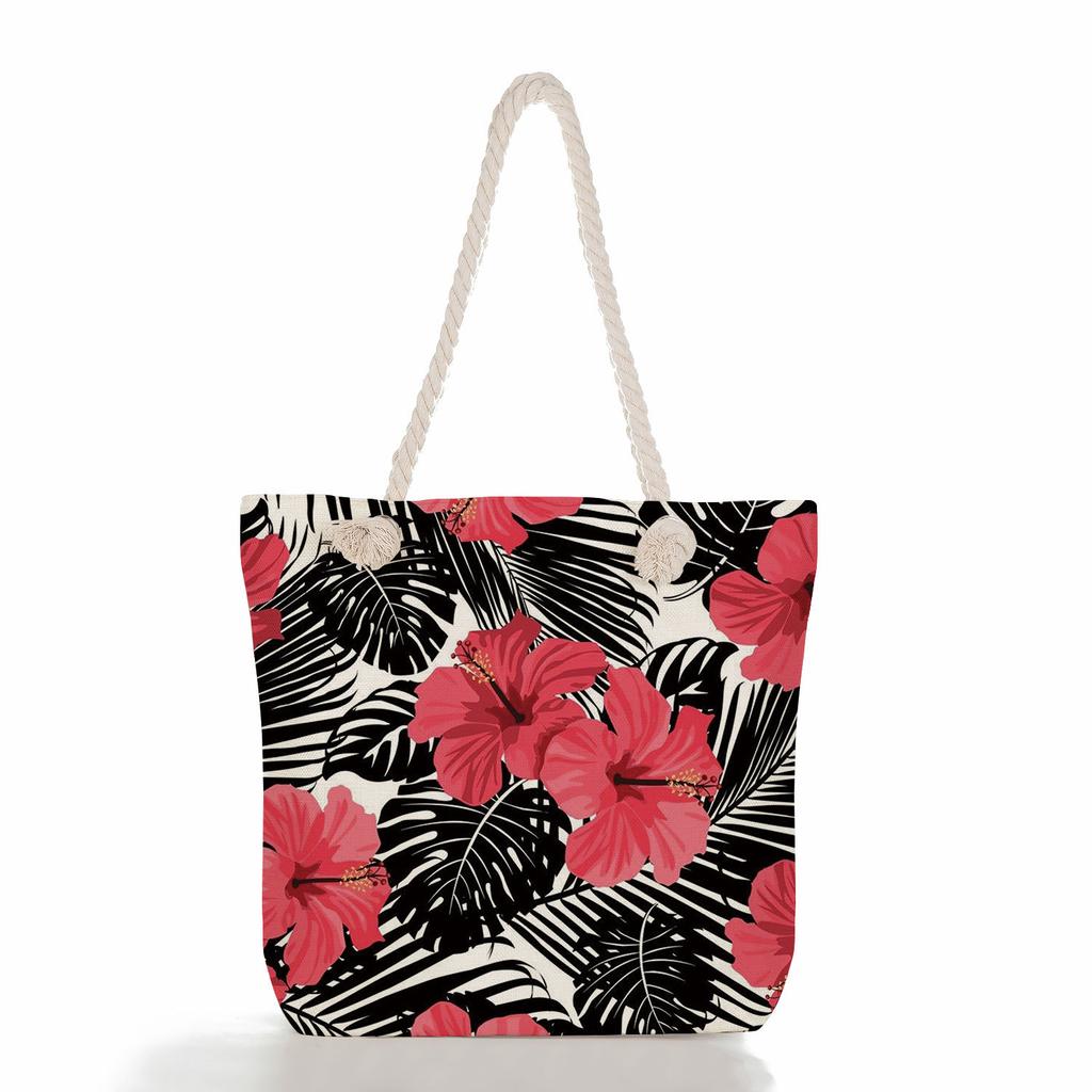 Multifunctional Flower Printed Thick Rope Shoulder Beach Bag 7585