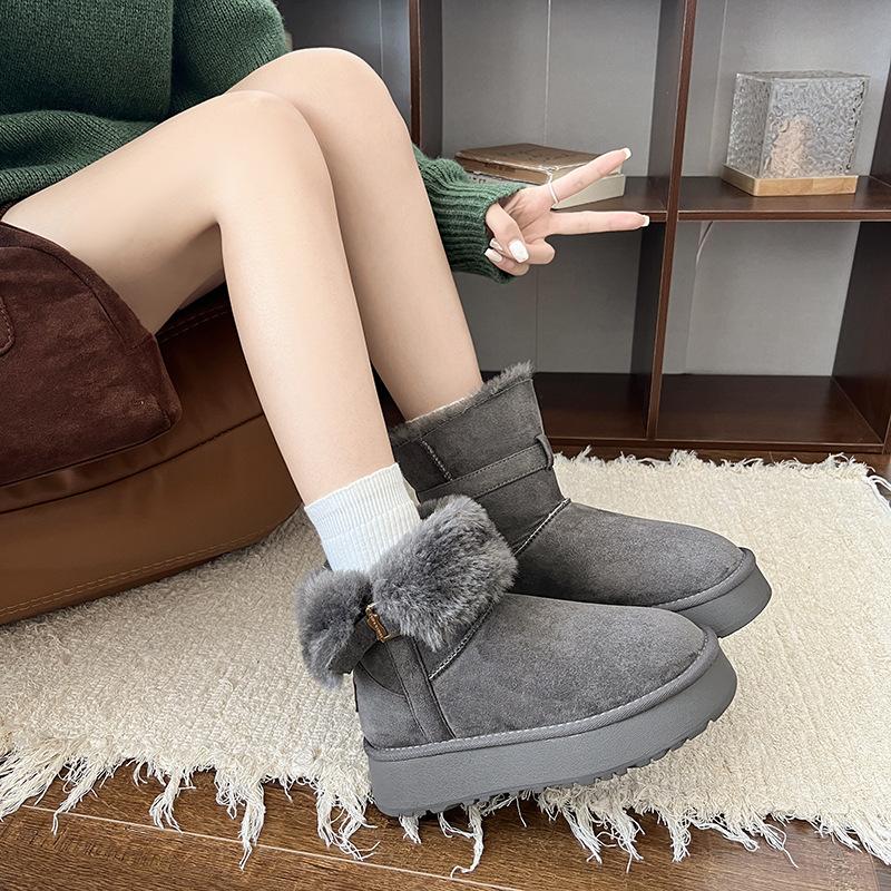 Internet celebrity fashion snow cotton boots small height increase short boots 2025 winter new velvet muffin thick-soled snow boots