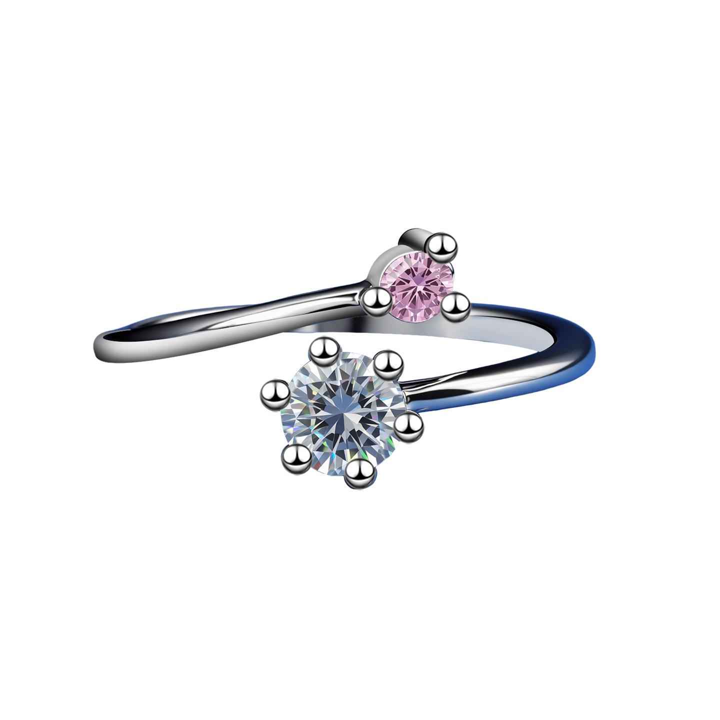 Eco-Friendly Copper White Double Diamond Open Ring - Women s Luxury Cross Finger Style Adjustable Open