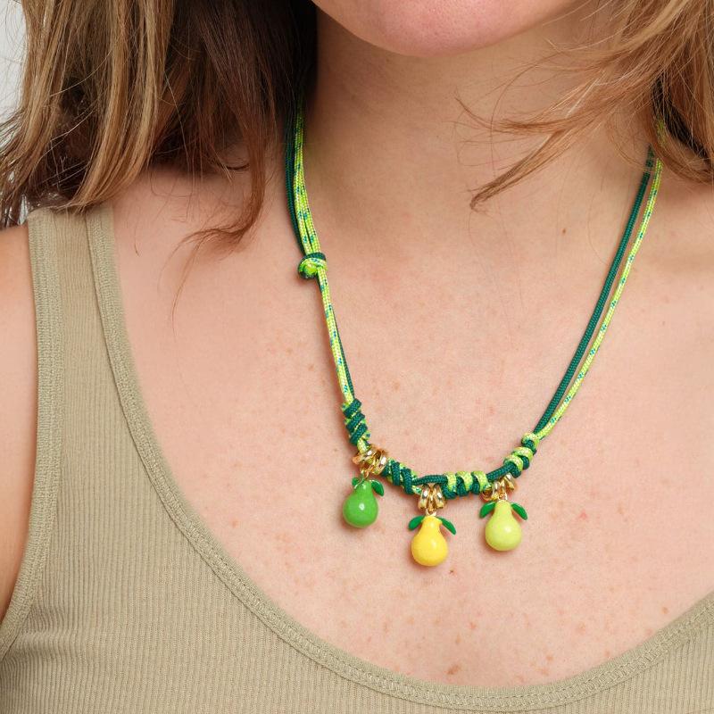 Personalized Valentine'S Day Hamburger Fries Pendant Color Rope Knitted Rope Necklace Electroplating Gold Color Preservation Batch