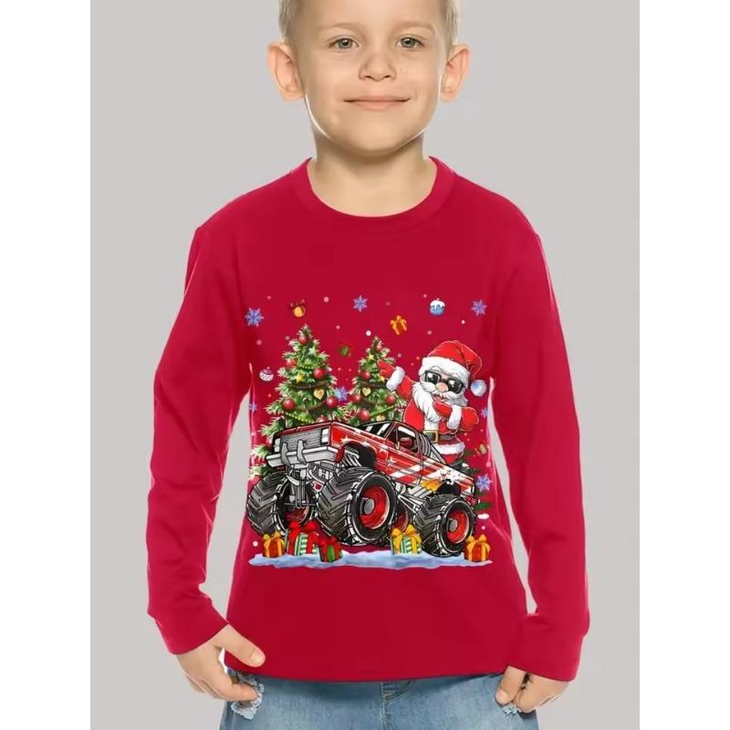 

Рождественская детская футболка Модный принт Мальчик Футболка с длинным рукавом Милый круглый вырез Унисекс Топ Праздничная Повседневная Детская одежда 110