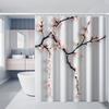 1 shower curtain with black branches and pink peach print on white background, high quality polyester fabric with hooks