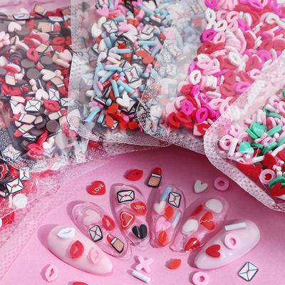 10g/bag Heart Soft Ceramic Sliced Valentine's Day Nail Accessories for Making Charming Nail Decoration Accessories DIY Nail Products