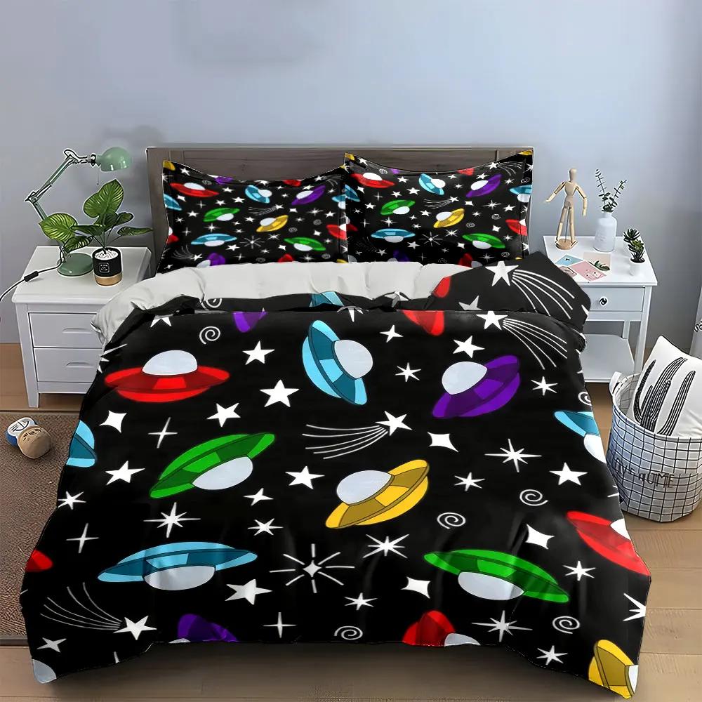 Colorful Space Theme Decor Set Soft Comfortable Duvet Cover Bedding Set Included 1*Duvet Cover & 2*Pillowcases Gift