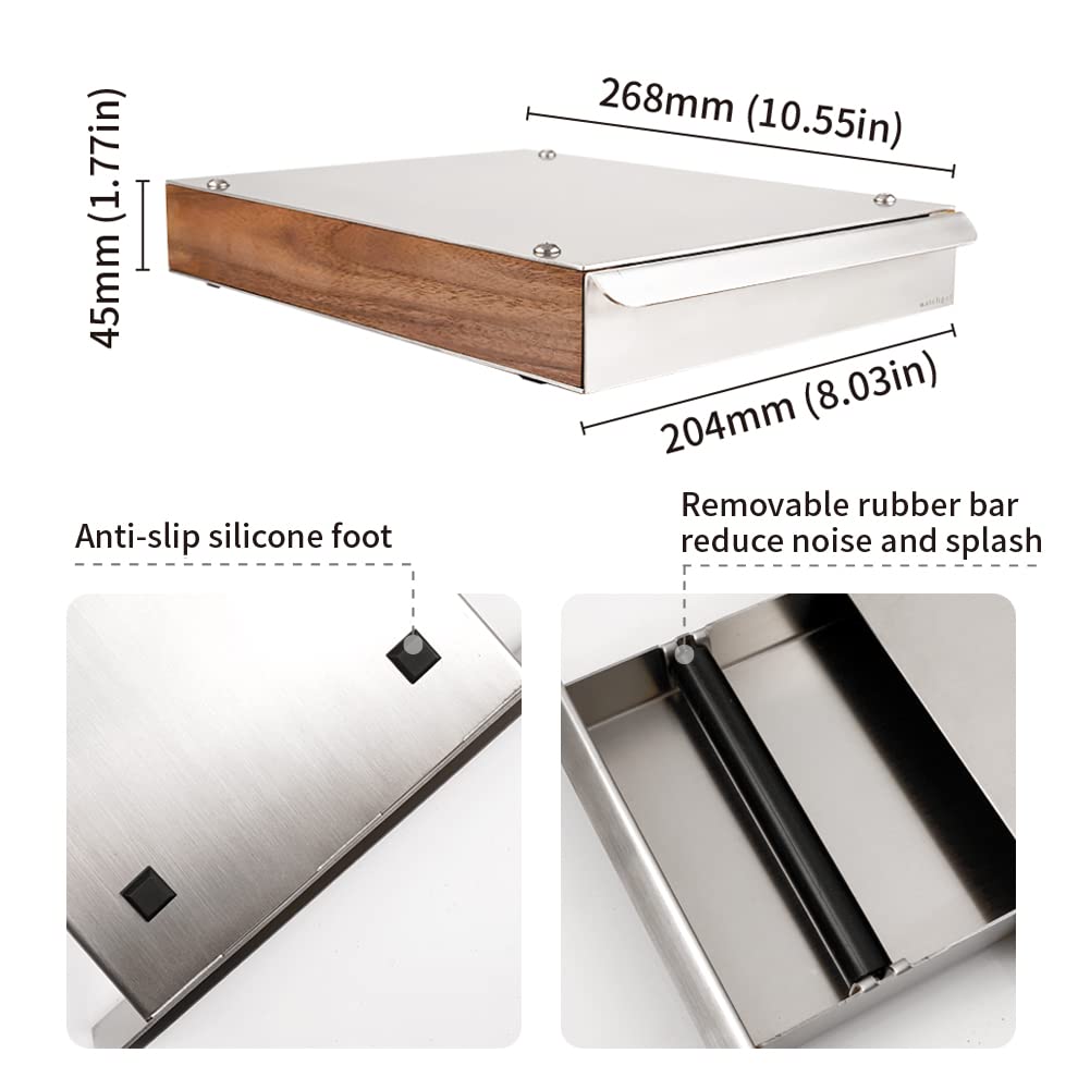 Watchget Espresso Knock Box Drawer, Stainless Steel Type, Removable Coffee Grounds, Metal, for Home, Office, Restaurant, Coffee Shop