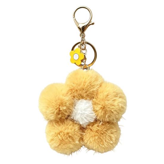Floral Bag Charm Plush Flower Keychain for Backpack, Fuzzy Keyring Key Chain Charm, Women Girls Handbags Decorative Accessory Aesthetic Purse