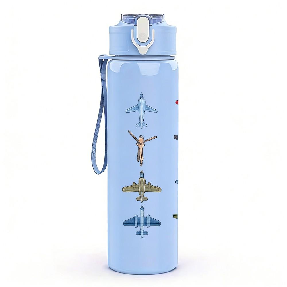 1 PIEZA Múltiples Siluetas de Avión Impresión en Grupo Botella de Agua Deportiva de Plástico de Color de 750 ml Tapa con Pitorro abatible Antifugas Adecuada para Deportes Oficina Uso en el Hogar