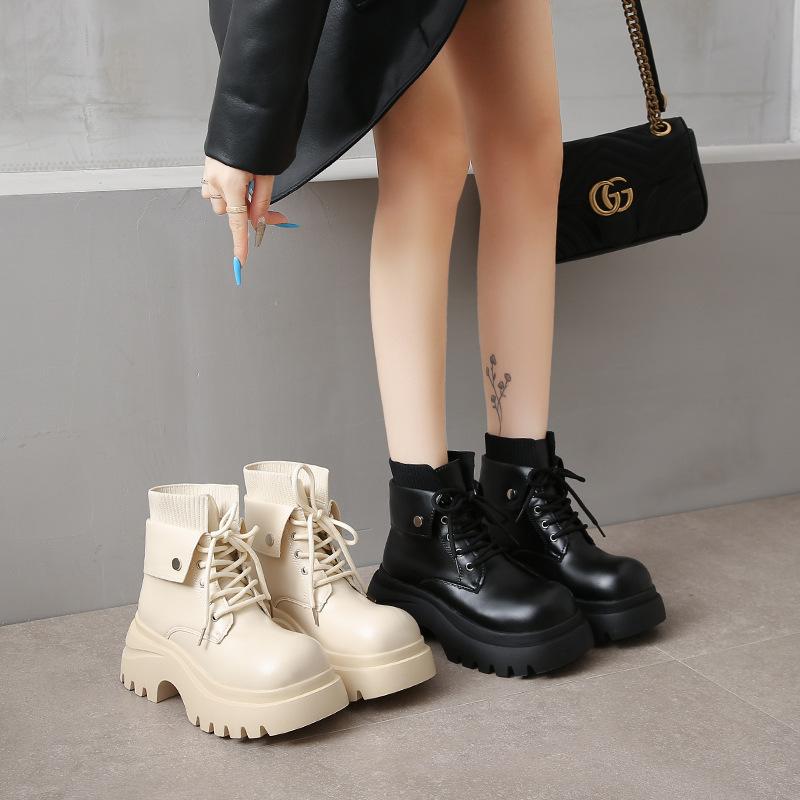 Autumn and Winter New Thick-soled Velvet Short Boots for Women, Cool Women's Leather Boots, British Martin Boots for Women