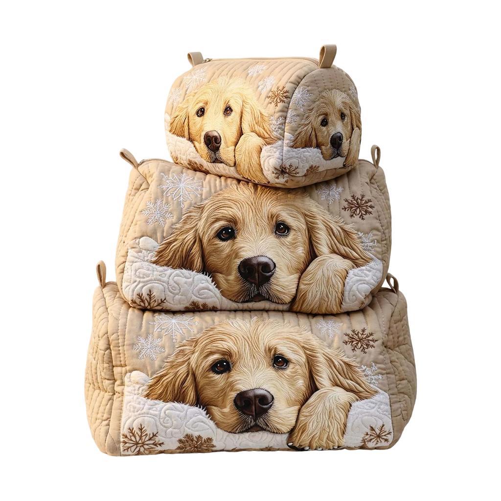 Quilted Multi Functional Storage Bag Set M Size with Floral and Nature Pattern Embroidery for Cosmetics and Accessories Organizer