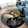 Bohemian Yin Yang Life Tree Pattern Round Rug, Non-slip Floor Mat for Living Room, Bedroom, Bathroom, Holiday Home Decoration