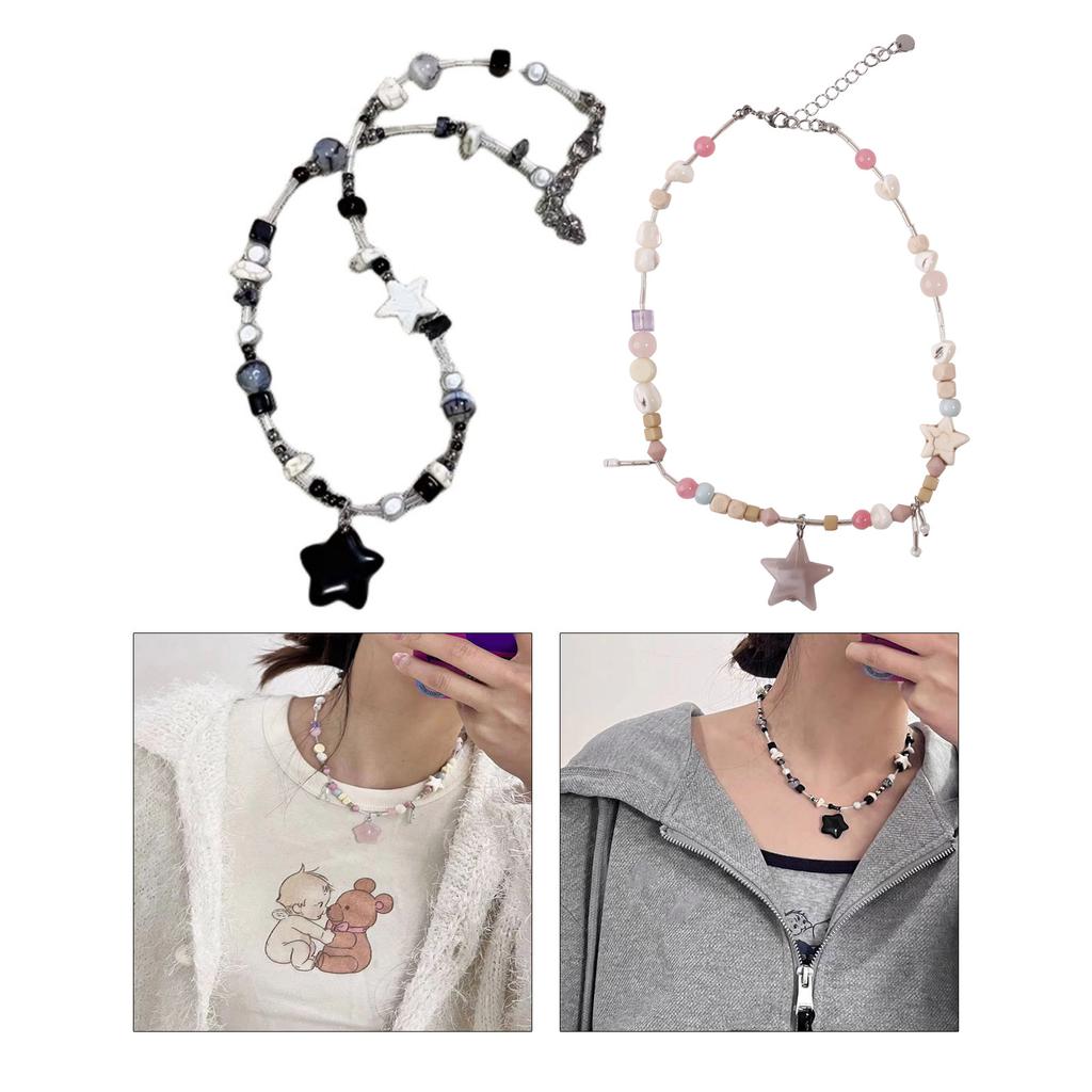 Y2K Choker Fashion Jewelry Star Pendant Beaded Necklace Resin Neck Jewelry Exquisite Accessory for Party Daily Wear