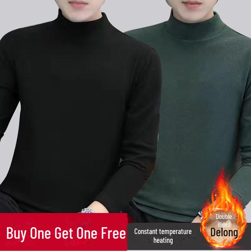 Hong Kong Style Men's Winter Long-Sleeve T-Shirt with Trendy Half-High Collar