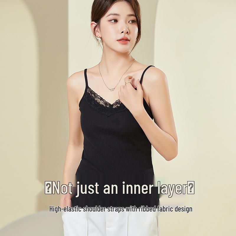 

Tangge Silk Lace Sling: Women s Sexy Mulberry Silk Knit Top for Spring-Summer Large чорний