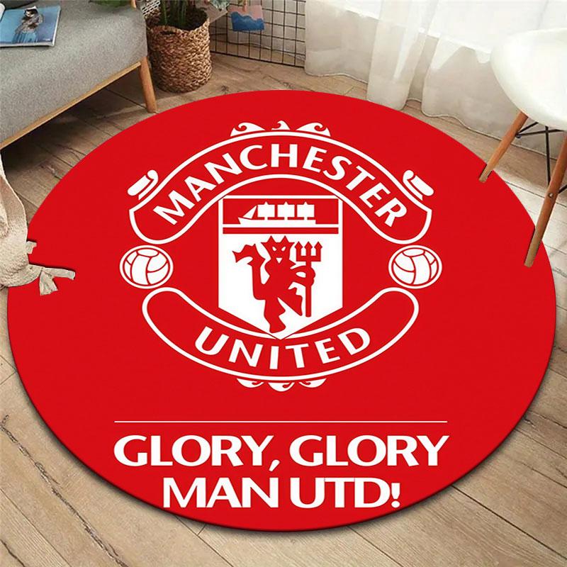 Manchester United F Round Area Rug,Carpet Rug for Living Room Bedroom Sofa Playroom Decor,Non-slip Floor Mat