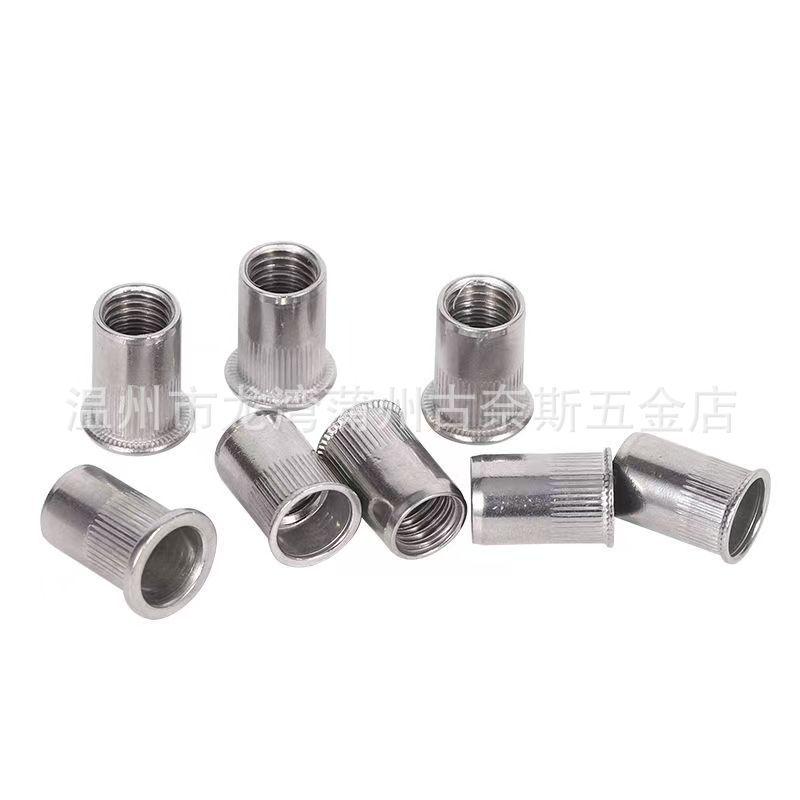 

304 Stainless Steel Flat Head Rivet Nut, Vertical Grain, Sizes M3-M12. Contact Customer Service for Smaller Flat Head