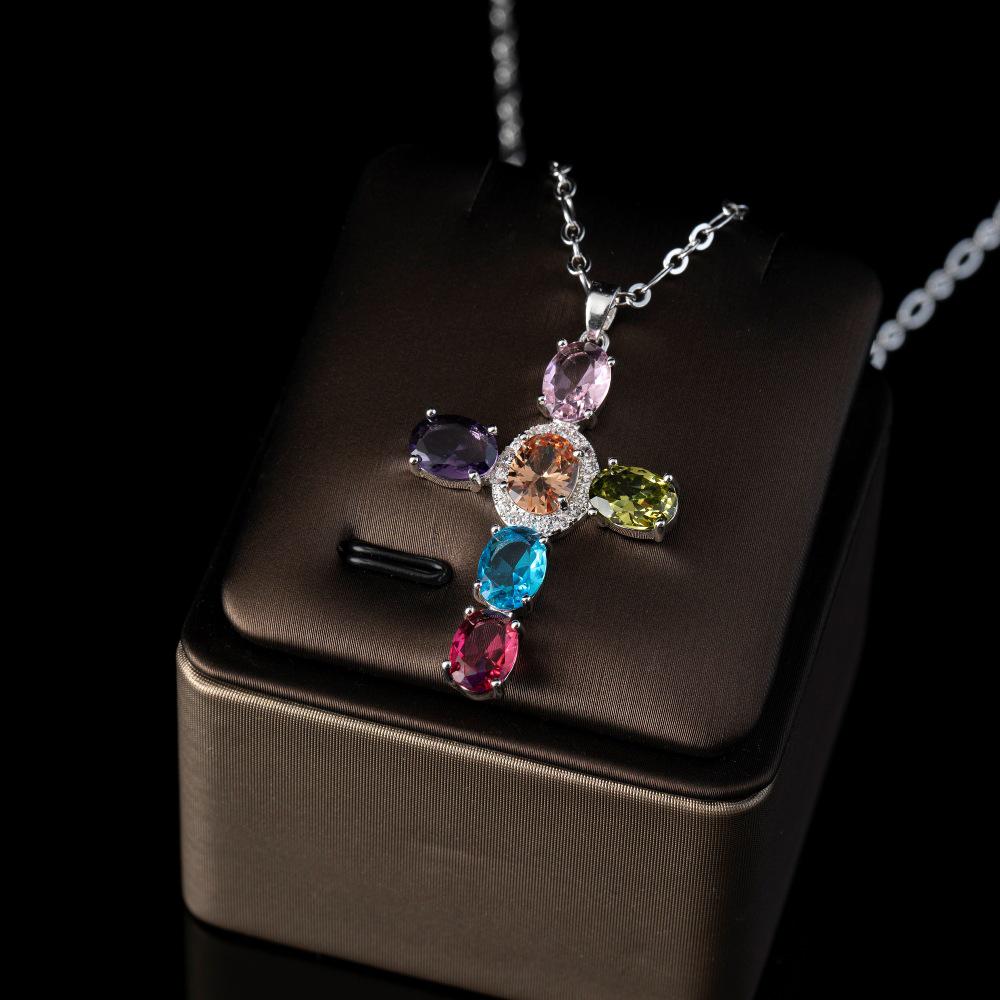 Copper-Plated 18K Gold Silver Necklace with Zirconia Cross Pendant