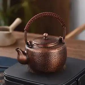 450Ml Pure Copper Teapot Pure Handmade Small Boiling Kettle Lifting Beam Teapot Vintage Health Tea Infuser Kung Fu Tea Set