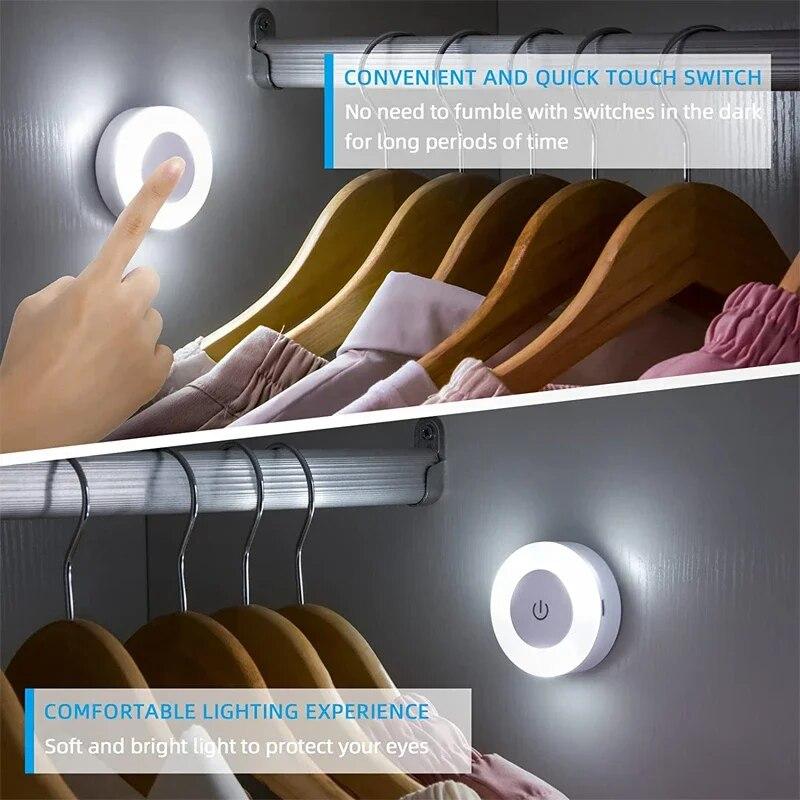 Mini LED Touch Sensor Night Lights USB Rechargeable Kitchen Bedroom Magnetic Base Wall Light Round Portable Night Lamp