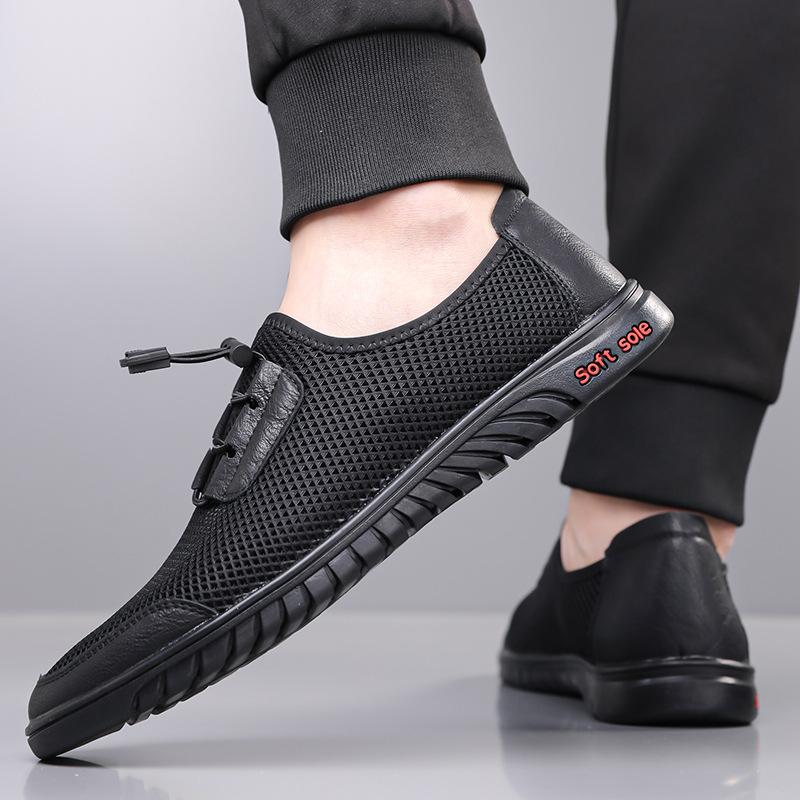 Summer Mesh Men's Driving Shoes Lightweight Breathable Slip-on Loafers New Comfortable Rubber Soft-soled Casual Sneakers 2025