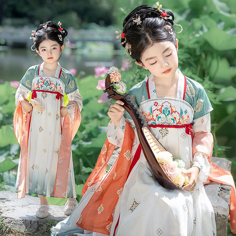 Girls' Autumn Hanfu Fairy Princess Dress - Children's Ancient Style Performance Costume with Ribbons