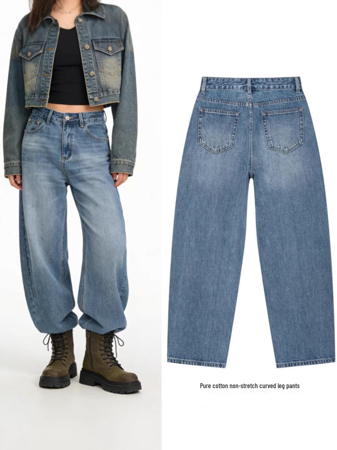 Blue High Waist Slimming Retro Wide-Leg Boyfriend Jeans for Women - Spring 2026 Collection 27