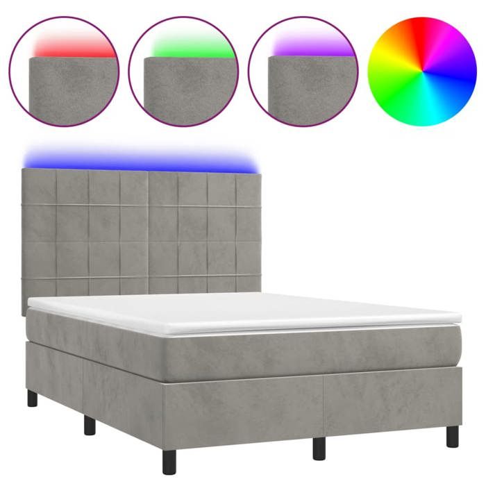 VidaXL Slat Bed Base with Mattress and LED, Upholstered Bed, Double Bed, Adult Bed for Indoor Bedroom, 3136119