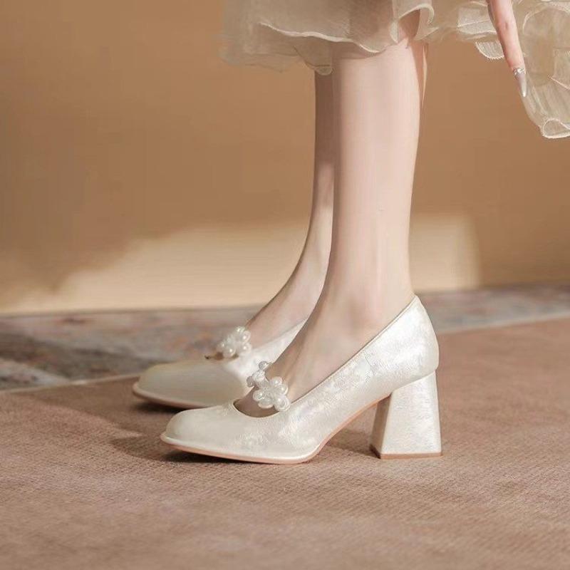 Hot Selling 2025 French Style Heels Branded Pumps Bridal Shoes Mary Jane Sandals Ladies Sweet Comfortable Fashion Bride Retro