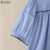 ZANZEA Women Lace Up Round Neck Casual Short Sleeve Blouse