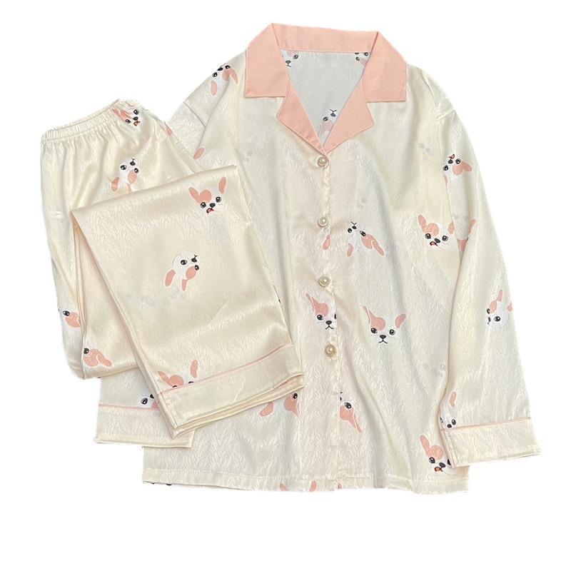 Ice Silk Pajamas Women'S Spring And Autumn Long-Sleeved Cute Little Milk Dog Cute Rabbit Loungewear Women'S Two-Piece Suit