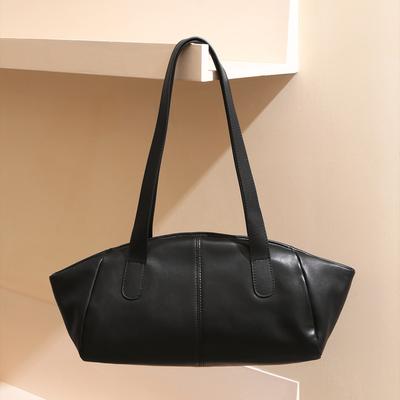 New Niche First-layer Cowhide Handbag Large-capacity High-end Commuting Versatile Baguette Underarm Shoulder Bag