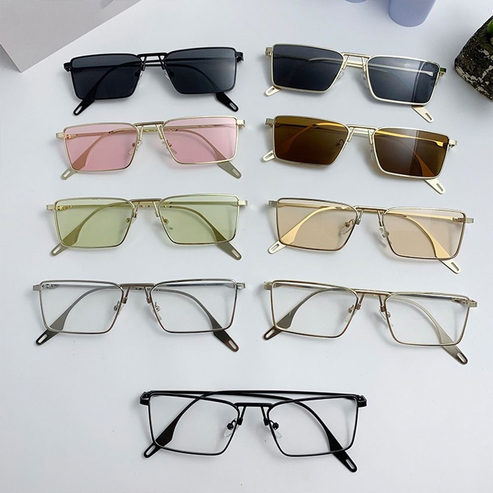 Retro Narrow Rectangular Sunglasses Fashion Korean Metal Frame Shades Unisex Uv Protection Eyewear For Women & Men