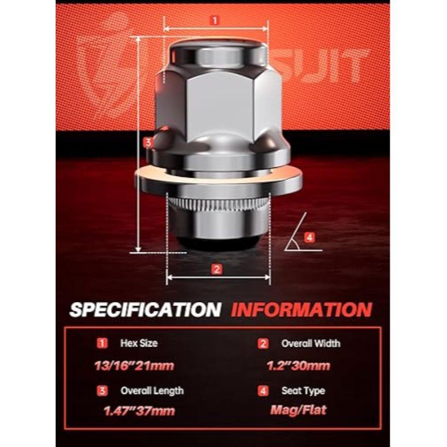 M12x1.25 Lug Nuts - Replacement for 2013-2024 Models-20 Pack Mag Seat-Chrome