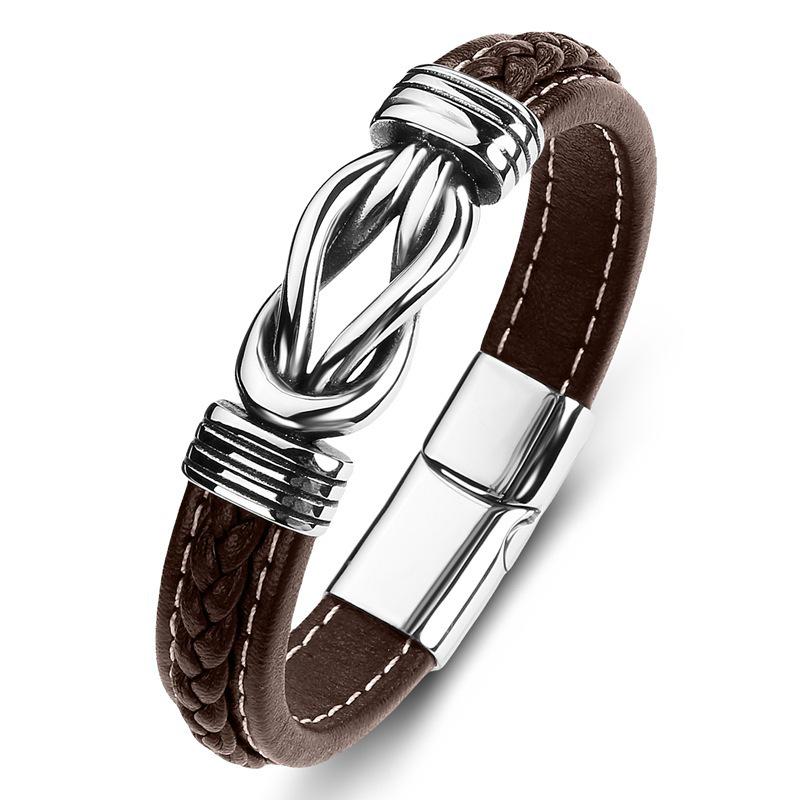 Европейский и американский мужской панк-кожаный браслет из титановой стали кофейный