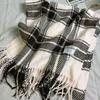 Women's Wool Blend Plaid Tassel Scarf - Warm, Thick, Versatile Korean-Style Shawl for Autumn/Winter