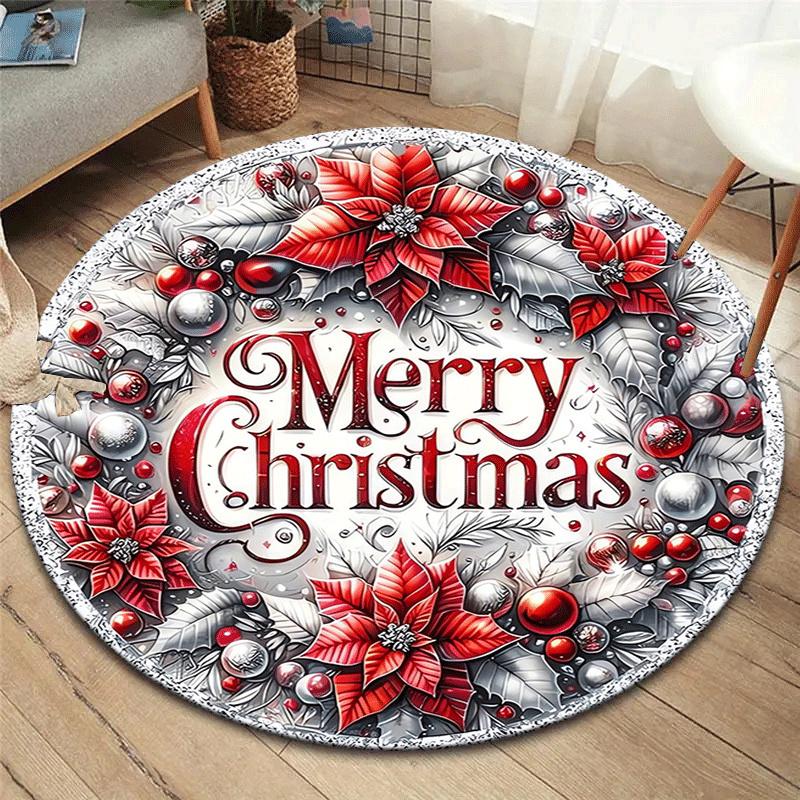 

1pc Soft, Absorbent & Non-Slip Merry Chrismas Round Rug, Perfect for Entryway, Living Room, Bedroom Decor, Machine Washable Flannel Memory F 80cm by 80cm