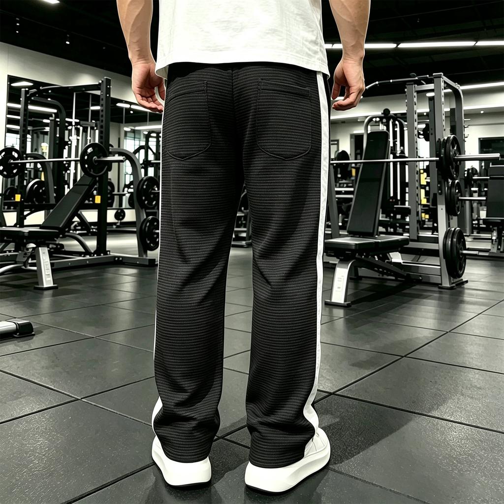 Men's Loose Fit Straight Leg Casual Pants with Stripe Pattern